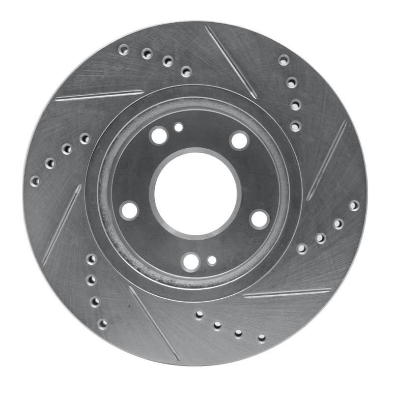 Hyundai Santa Fe Brake Rotor (1) - Front Left - R1 Concepts - Drilled & Slotted - Silver - `01-`05